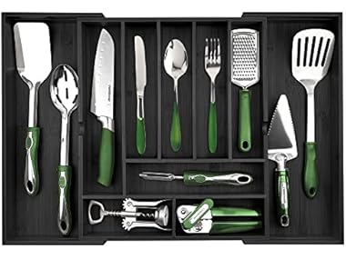 $16.99, Was $27.99, 39% Off! Expandable Kitchen Drawer Organizer up to 25 Inches Wide, 10 Slots - Black dealfomo