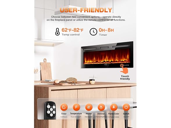 VISVEIL Electric Fireplace 50Inch,Realistic Flame
