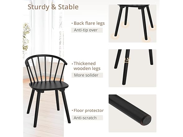 LUE BONA Black Dining Chairs Set of 2, Farmhouse Wood Dining Chairs with Semicircular Backrest, Spindle Dining Chair for Kitchen and Dining Room, 18 Inch (Open Box)