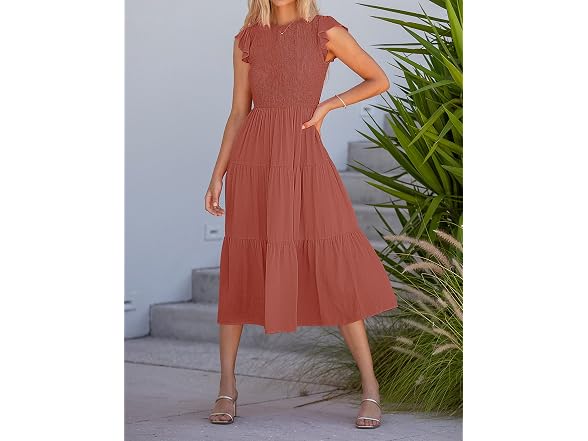 Merokeety Women (L) Summer Flutter Sleeve Dress