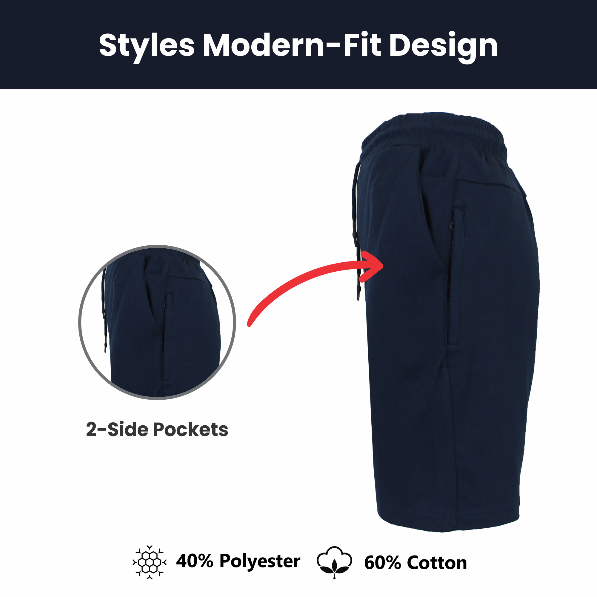 5Pk Mens Classic T/F Jogger Shorts - Gallery 11