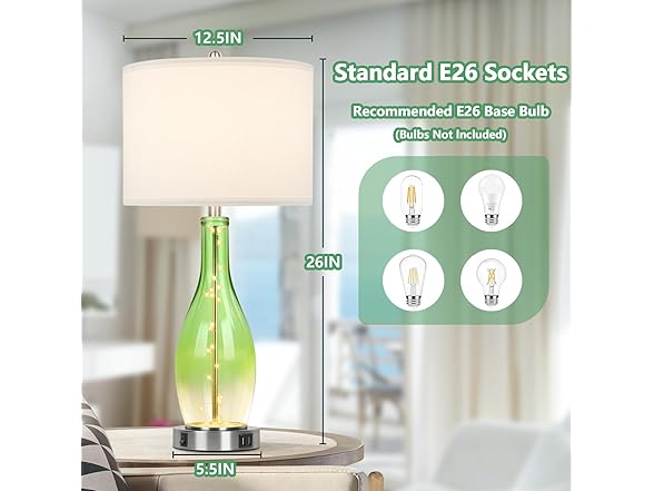 BesLowe Tall Glass Table Lamps Set of 2