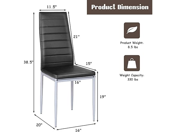 BANGTANE Set of 4 PU Leather Dining Side Chairs