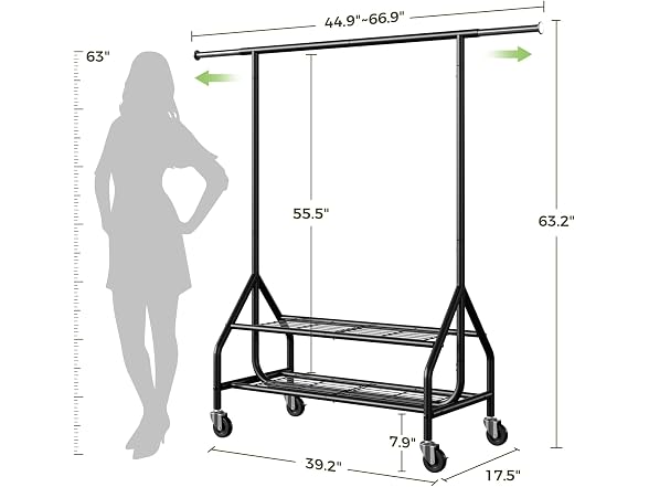 Holiwei Clothes Rack with 2 Shelves