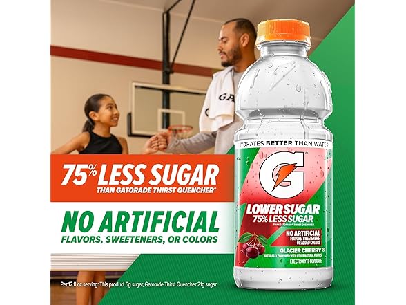 12PK Gatorade Lower Sugar Drink Glacier Cherry