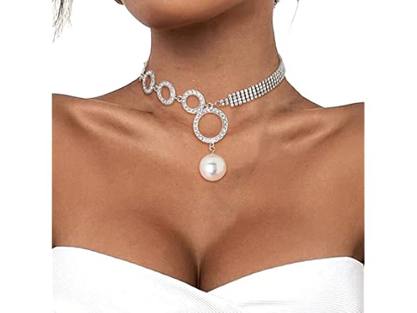 ELABEST Sparkly Rhinestone Necklace Pear