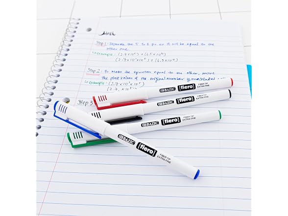 BAZIC Fiero Assorted Color Fiber Tip Fineliner Pen (3/Pack)