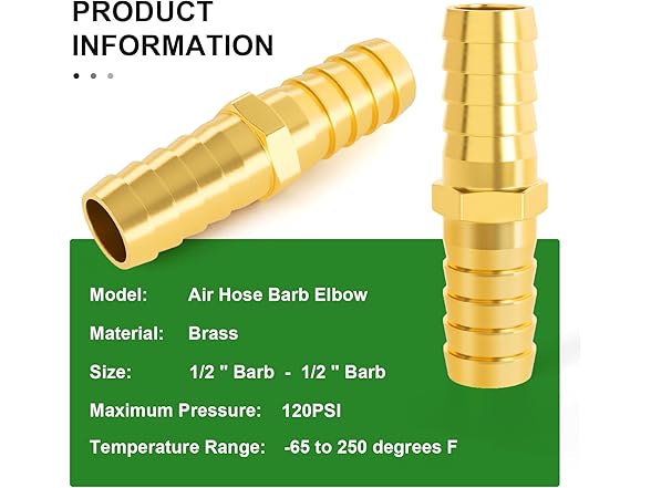 TAISHER 2 Pieces Brass Hose Barb Reducer
