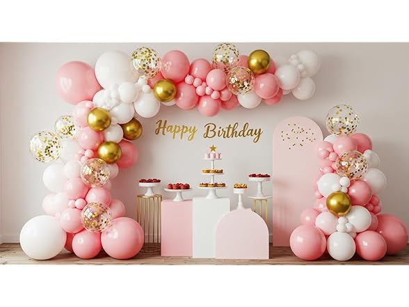 100 Pcs Pink, White and Gold Balloons