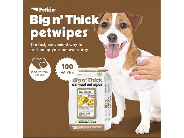 Petkin Pet Wipes for Dogs and Cats, Oatmeal, 100 Wipes
