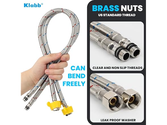Klabb 32-Inch Stainless Steel Braided Faucet Supply Line