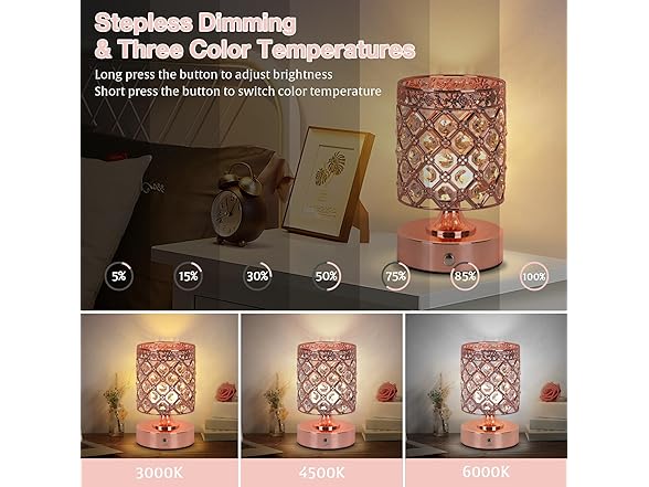 TOBUSA Crystal Cordless Table Lamp