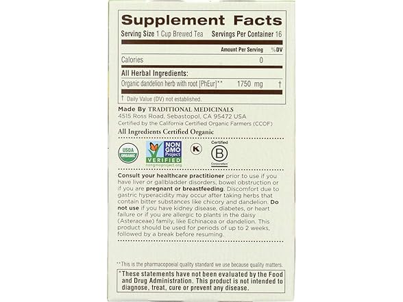 Traditional Medicinals Dandelion Leaf & Root Herbal Tea