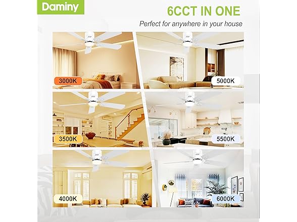 DAMINY 52In 5 Blades White Ceiling Fan