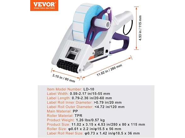 Manual Label Applicator, 0.59-2.17 inches Label