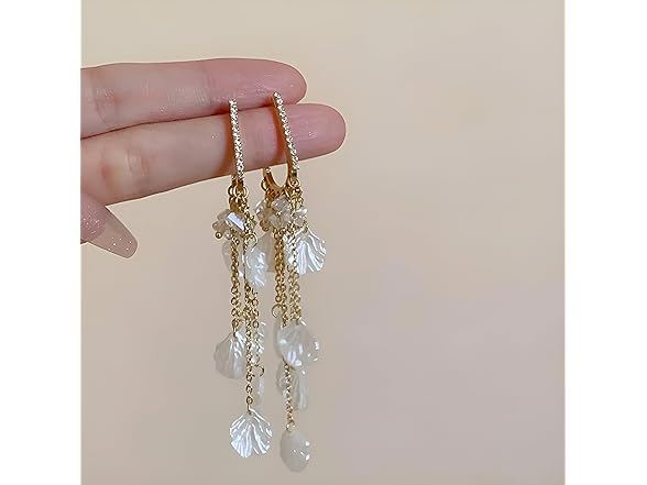 INGHOOD Zircon Dangle Shell Earrings