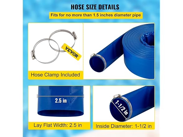 Discharge Hose, 1-1/2" x 100', PVC Fabric Lay
