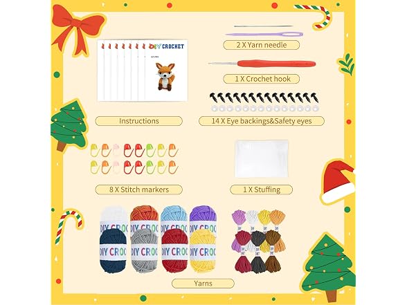 8Pcs Crochet Kit for Beginners, DIY