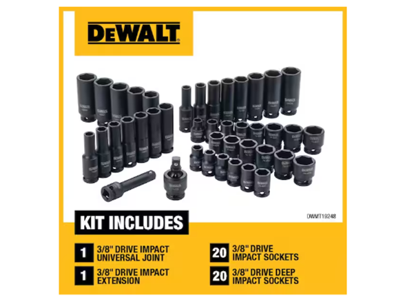 DEWALT DWMT45443 42pc 3/8in dr metric impact sockets