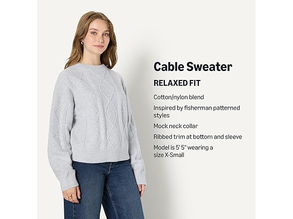 Amazon Essentials Women Relaxed-Fit Cable Crewneck Sweater