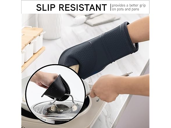 COOK WITH COLOR Silicone Oven Mitts- Black, Mitt Set