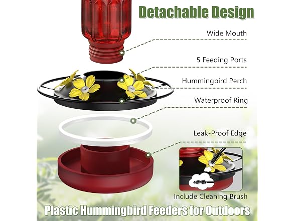Bourid 16oz Plastic Hummingbird Feeder