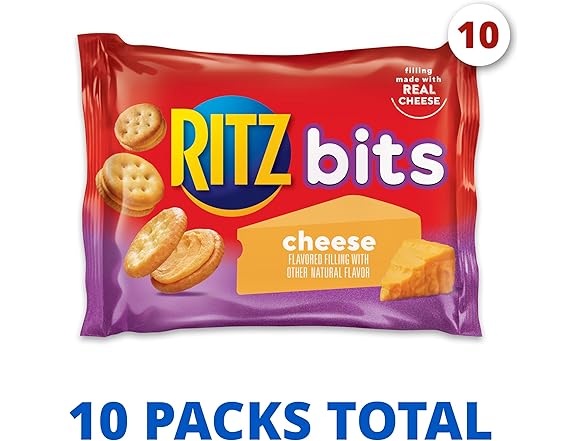 RITZ Bits Cheese Sandwich Crackers, 10 Snack Packs