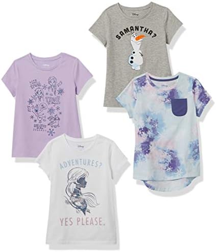 Amazon Essentials Disney | Marvel | Star Wars | Frozen | Princess Toddler Girls' Short-Sleeve T-Shirts, Pack of 4, Frozen/Tie Dye, 3T