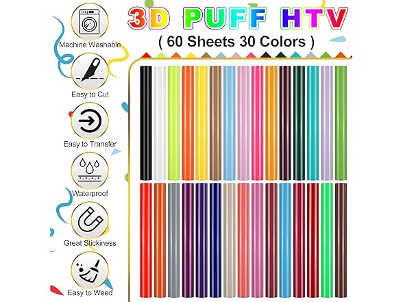 60 Pack Treela 3D Puff Iron On Vinyl