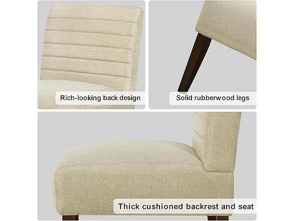 Lewahom Slipper Accent Chair Modern Armless Lounge Chair with Wood Legs Upholstered Makeup Vanity Tufted Side Chair Fabric Comfy with Decor Back for Living Room Bedroom Patio (Horizontal Back, Beige) (Open Box)