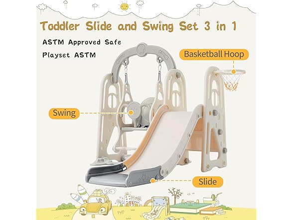 SPOFLYINN 3 in 1 Toddler and Swing Set