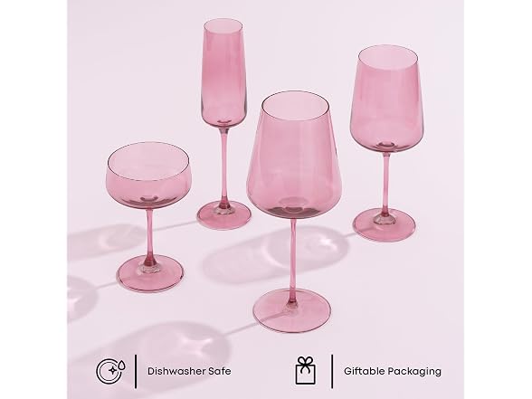 JoyJolt Sidney Stemmed Red Wine Glasses Set of 4 Blush