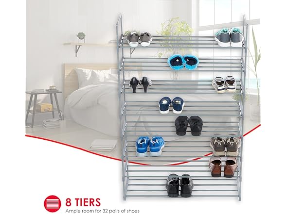 8 Tier Shoe Rack Holds 32 Pairs