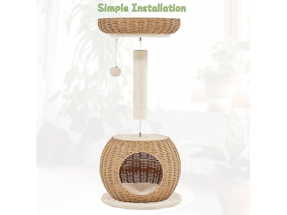 Yaheetech Cat Tree, 29.5in Rattan Cat Tower