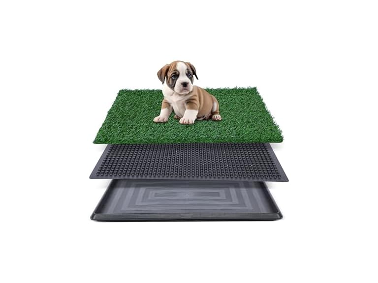 Artificial Grass for Dog Potty – 16x20 inch,Strong Absorbency Grass Pad, Dog Grass Pad with Tray, Dog Potty Training Pad, Dog Litter Box with Grass (Small)