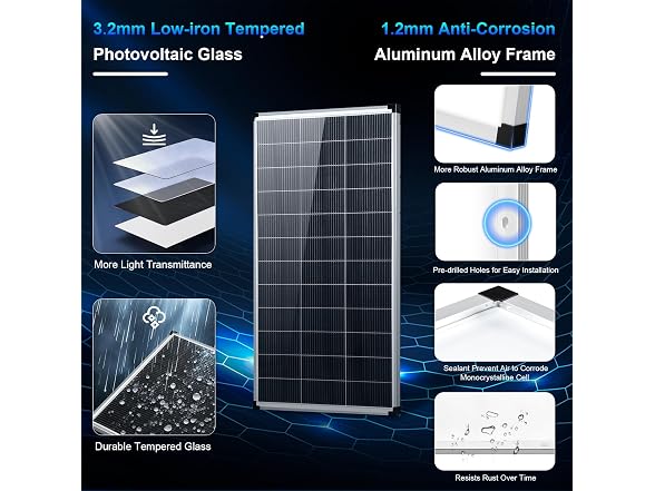 2 Pack Silver 200 Watt Solar Panels 12V