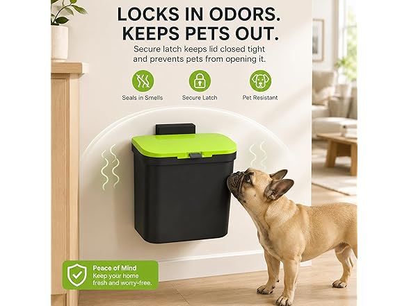 Delletir Wall Mounted Sliding Lid Trash Can (Black, 4L)