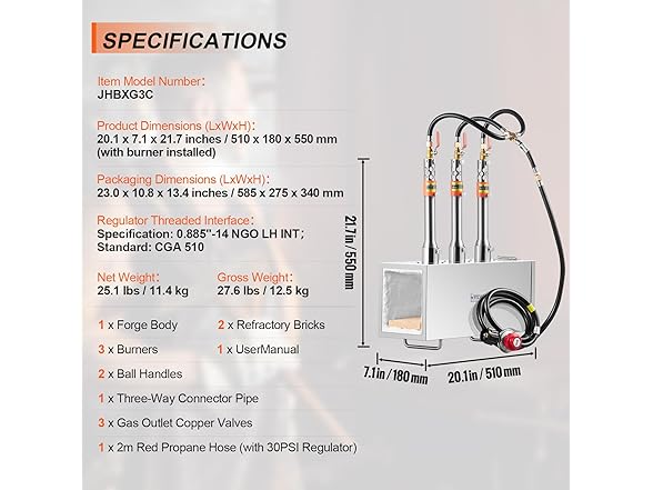 VEVOR Portable Tri-Burner Propane Forge