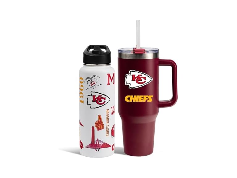 The Memory Company Officially Licensed NFL 2-Pack Stainless Steel Tumbler Set, 34oz Team Spirit Water Bottle & 40oz Game Day Tumbler with Lid and Straw, BPA-Free Materials, Convenient Straw Design