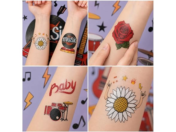8 Sheets (96PCS) Rock N Roll Tattoos Te