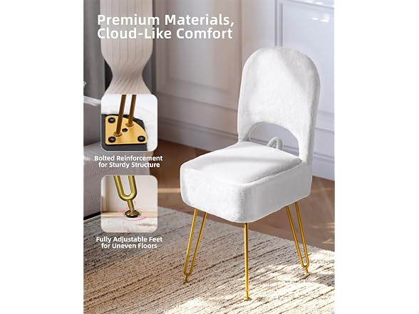 GOUUN White Faux Fur Vanity Chair