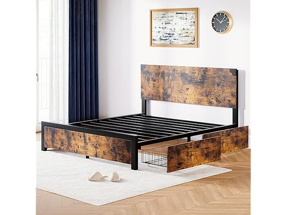 Amyove Full Size Bed Frame w/4 Drawers