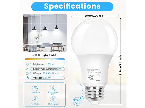 Brightever B0G3H9JTBB 12W A19 LED Light Bulbs 5000K