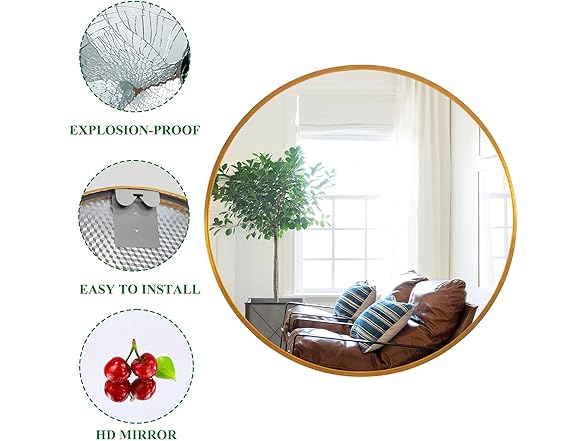 Trvone Gold Round Mirror 24inch