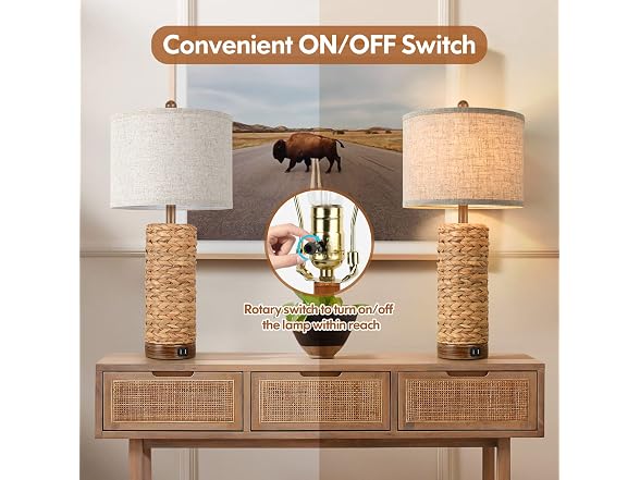 TOBUSA 27Inch Tall Rattan Table Lamps Set of 2