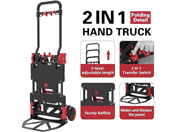 2-in-1 Foldable Hand Truck Dolly 330lbs