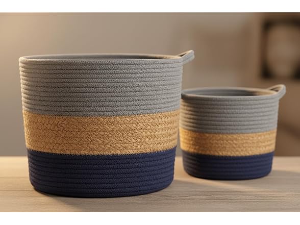 J&V TEXTILES Cotton Rope Basket 3Pc Set