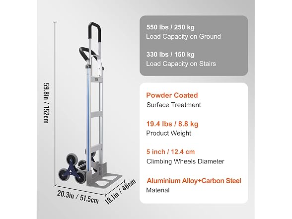 Stair Climbing Cart, 550 lbs Load Capacity