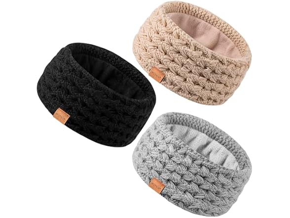 MUTKIS Winter Headbands  3 Pack Fleece Lined