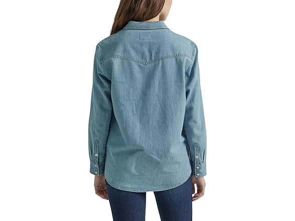 Wrangler Womens Boyfriend Denim Snap Shirt